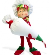 This one takes the cake. Chef Elf squeezes a perfect red and white spiral from his pastry bag in this well-decorated figurine, featuring the crafted charm and soft, flexible features of Annalee dolls.