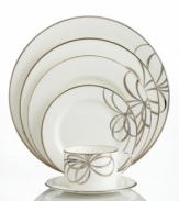 There's no classier canvas for your favorite recipes than kate spade new york Belle Boulevard place settings. A distinctive platinum band and whimsical bow design on fine white china dinnerware offers a look of easy sophistication.