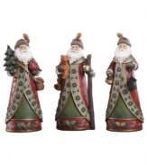 It's that time of the year again...Santa Claus it comin' to town! This delightful trio of Santa figurines are perfect as a set or to disperse throughout your home for that extra bit of holiday cheer.
