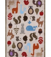 Animal kingdom! It's hard to resist this charmingly retro rug Momeni's Lil Mo Whimsy collection. Designed to help update outgrown decor, the Whimsy collection is a perfect match for would-be artists and dreamers. Inspired by cartoons from the seventies, the colorful creatures on this ivory rug are cute, quirky and totally cool. Hand-tufted mod-acrylic is soft, strong and flame-retardent.