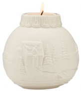 Walking in a winter wonderland! An embossed winter scene gives your home an air of fresh beauty in this votive candle holder from Lenox. Crafted of porcelain.