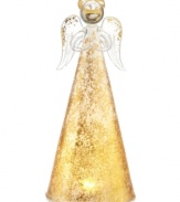 A glowing figure in frosted glass with sparkling gold accents, this angel from Lenox radiates a magical aura to make your holiday even more special.