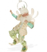 A model of wintertime whimsy, this Mark Roberts fairy dons a hat that doubles as a snow globe, plus a spectacular green and gold ensemble. Shake things up by adjusting his flexible arms and legs in countless configurations.