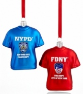 Show your support for New York's finest and bravest with an NYPD or FDNY Christmas ornament. Glass tees honor the city's everyday heroes.