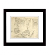 Simple pencil on paper captures Jack McCann's bar with raw, understated charm. A handsome print with a slick black frame for cool Lauren Ralph Lauren-style decor.