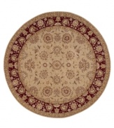 A deep maroon border offers a refreshing pop of color on this sophisticated area rug. Meticulously handcrafted with soft wool pile, and highlighted with lustrous silk accents, this elegant addition to the Nourison 2000 collection lends a fashionable look to both casual and refined spaces.