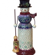 Decked out in a mixed-to-match print, this snowwoman is ready to go nuts. This wonderland nutcracker is a festive folk-inspired accent for any seasonal space.