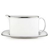 Set the table with poise and purpose. The Library Lane collection features tailored platinum bands on white china that bring black tie elegance to any meal.