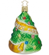 Continue the tradition with a mouth-blown, hand-painted glass ornament to commemorate this important day. Crafted in Germany of the highest-grade glass and lead-free paint, it truly is a timeless holiday heirloom.