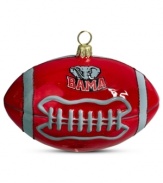 Team and Christmas spirit go hand in hand with the Alabama football ornament. Hand-painted glass is something students, alum and fans will cheer.