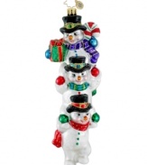 Three smiling snowmen turn your tree into a winter wonderland brimming with brilliant glitter and shine. Featuring the mouth-blown, hand-painted glass of Christopher Radko.