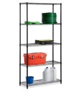 Shelve it-stop dealing with clutter and just put it away! A durable steel frame holds three contemporary grid-patterned adjustable shelves, so you can store and display all types of equipment. Ideal for washrooms, garages or commercial kitchens, this heavy-duty unit can hold up to 200 pounds per shelf for a storage solution that never backs down. Limited lifetime warranty.
