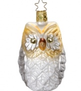 Inge-Glas of Germany has been producing mouth-blown, handcrafted glass ornaments for over 400 years. This owl ornament with Swarovski crystal eyes showcases the generations-old craftsmanship that still thrives today.