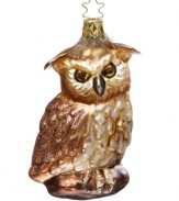 Inge-Glas of Germany has been producing mouth-blown, handcrafted glass ornaments for over 400 years. This golden owl ornament showcases the generations-old craftsmanship that still thrives today.