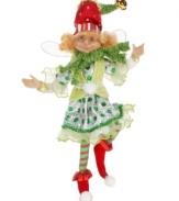 A unique & joyous celebration of Christmas, the Snowball Pixie figurine features vibrant red and green fabrics and cute snowball accents to bring a festive feel to your holiday setting. An intricately crafted design from Mark Roberts.