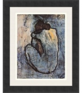 A painting from Picasso's early Blue Period, this work's sentimental and brooding tone is expressed with a monochromatic blue palette. The satin black frame provides a sleek, elegant finish.