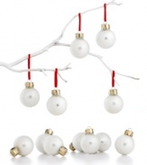 Sugar coat it. Small but mighty festive, these Martha Stewart Collection mini ornaments combine silver glass with what looks like a sugary candy shell.