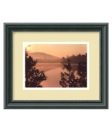 Make your home feel like a lake house with the Golden Dawn art print by Mike Jones. The morning sun gives this quiet landscape a hazy, peachy tint that's utterly dreamy. Wooden frame has beaded detail and rich black finish.