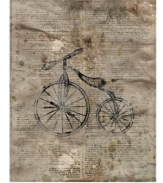 From Leftbank, this charming print of an old-fashioned bicycle on a background of an old document is an inspired wall accent suitable for many styles and moods. It will be right at home from traditional to modern settings because of its versatility in subject matter and neutral palette.