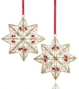 Reach for the stars. An intricate wire frame coated with gold glitter is shaped into a shimmering star ornament for a stunning piece to trim the tree.