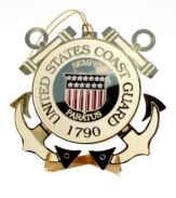 Latin phrase semper paratus means always prepared and is the motto of the Coast Guard. ChemArt pays salute to this vital branch of the U.S. Armed Forces with this glittering golden ornament complete with a replica of its seal.