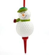 Golf your way through winter with this whimsical ornament combining a snowball, golf ball and tee from Midwest.