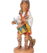 With great attention to detail, this Jareth the Drummer Boy figurine is meticulously designed in traditional old-world style. He stands poised to beat upon his drum, a lovely addition to a Nativity set up.