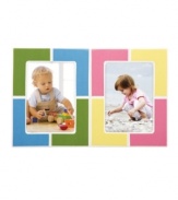 Don't miss a thing. This Pitter Patter picture frame from Gorham displays two of their silliest, happiest, funniest moments with a kid-friendly colorblock design.