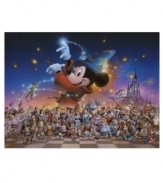 Mickey Mouse uses the skills he learned as a sorcerer's apprentice to bring together the entire Disney family. Everyone from Peter Pan and Mowgli, to Tweedledum and Cinderella are included in this magical reunion on fine canvas.