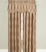 Featuring scrolling Floral Trellis embroidery over shimmering color, the Manchester window valance presents a decidedly elegant and regal appearance to any room. Convenient interlining makes for gorgeous draping and year-round energy efficiency.