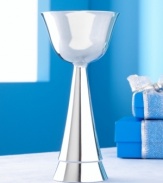 A decidedly modern rendering of the traditional Hebrew Kiddish cup. A dramatic swelled design and elevated cup create a striking look of spiritual beauty. Perfect for honoring and celebrating the Sabbath, holiday ceremonies and special dinners.