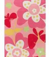Get pinkd! Dream the day away surrounded by the chic, whimsical style of this Surya area rug. Cotton candy pink provides a lively backdrop for oversized flowers, stars and butterflies look that's airy, open and totally irresistible. Dress up your bedroom or add flair to common areas. Hand-tufted for a wonderfully plush feel.