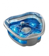 Kick back and put your feet up. High-powered jet action and heat provide a deep-soothing intensity that reaches all of your tensed pressure points on your heels, arches and toes. Four hydro-therapy jets, relaxing vibrations and blue LED lighting create a true spa experience. 2-year warranty. Model FB-200.