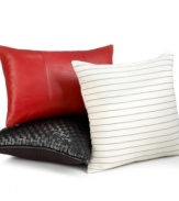 This decorative pillow from Hotel Collection brings a pop of color to your Panels bed, featuring ultra-modern leather in a sleek red hue.
