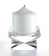 Give decor a distinctly modern edge with the Lexington pillar candle holder. Heavy optic glass cut in a bold geometric shape brings acclaimed designer Oleg Cassini's keen sense of style right into your living room.