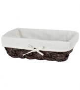A welcome home starts with easy organization-make beauty time even better with this natural accent, a versatile storage basket with removable cotton-blend lining. The artsy 2-ply weave adds an artful touch to your space and brings order into fashion.