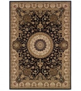 Centuries of sophistication have gone into the design of this exquisite rug, based on traditional Persian designs hundreds of years in the making. An intricate curvilinear pattern features a breathtaking center medallion surrounded by lattices of vines and blossoms set in a deep, rich palette. Meticulously styled, the use of ultra-fine yarn allows for superb detail, crisp design and a soft hand. One-year limited warranty.