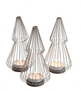 Enjoy a little change of scenery. Stainless steel wire-frame trees with votive candles liven up the living room, bedroom or even the Christmas table. From Design Ideas.