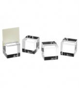 Set a special place for everyone with square place card holders by Oleg Cassini. Blocks of luminous crystal elevate every event, from wedding receptions to holiday banquets, with elegant sophistication.