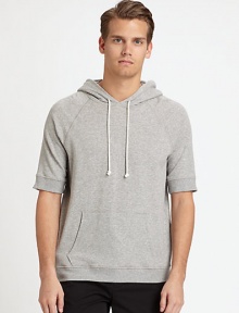 Sporty, hooded pullover perfect for casual weekend wear, in finely blended cotton knit for added warmth and comfort.Attached drawstring hoodFront kangaroo pockets95% cotton/5% polyurethaneMachine washImported Sporty, hooded pullover perfect for casual weekend wear, in finely blended cotton knit for added warmth and comfort.Attached drawstring hoodFront kangaroo pockets95% cotton/5% polyurethaneMachine washImported