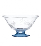 Etched with butterflies and blooms, this Butterfly Meadow bowl by Lenox gives casual settings a whimsical lift. A tinted blue pedestal adds a splash of color to luminous crystal. Qualifies for Rebate