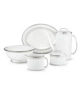 Leave it to kate spade to improve the traditional china pattern. Reminiscent of seed pearls, her signature monogram lends a lustrous accent to the Noel Alabaster coffeepot. Shown right.