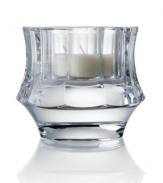 Luxury within reach. Deep olive cuts shape the handcrafted Central Park votive candle holder, offering the exquisite crystal of Rogaska and contemporary grandeur of Trump Home.
