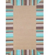 Beachy-keen! Pretty stripes in tropical hues border this casually stylish indoor/outdoor rug from the Tommy Bahama Beachcomber collection. Durable, fade-resistant fibers are hand-hooked to create a richly layered surface, making the rug a perfect accent in any high-traffic area. Hose off for easy cleaning.