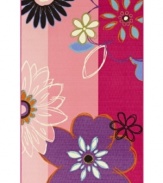 Flower child: with bold blooms and girly hues, Dalyn's oh-so-sweet rug is a fresh accent for any pink lady. Art class-inspired florals look pretty sweet against vertical stripes in pink, pinker and pinkest!  Woven of nylon for easy cleaning and durability.