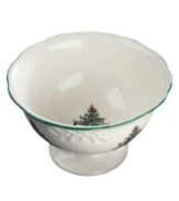 With an historic pattern starring the most cherished symbol of the season, Spode's Christmas Tree compote bowl is a festive gift to holiday dining. Featuring debossed holly and evergreen trees with baubles, tinsel and presents.