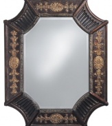 With the resounding grandeur and elaborate styling of old-world French decor, the Orion wall mirror makes a bold statement in any room. Carved fluting and golden flourishes further dramatize the dark, flared shape.