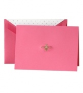 Get the buzz when you send friends and family a Queen Bee card. Pretty in pink, this Crane stationary set is hand-engraved in gold and includes matching envelopes lined with tiny polka dots.