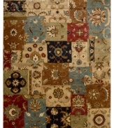 A series of floral patchwork designs in full detail create a gorgeous landscape for your floor in this Rajah area rug from Nourison. Hand tufted of pure New Zealand wool, it offers a supreme combination of supple softness, incredible warmth and enhanced durability.