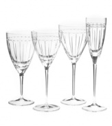 Inspired by vintage wedding bands, the chic vertical cuts complement the simple geometric design that rings the top of this sophisticated collection. Goblet shown 2nd from right.